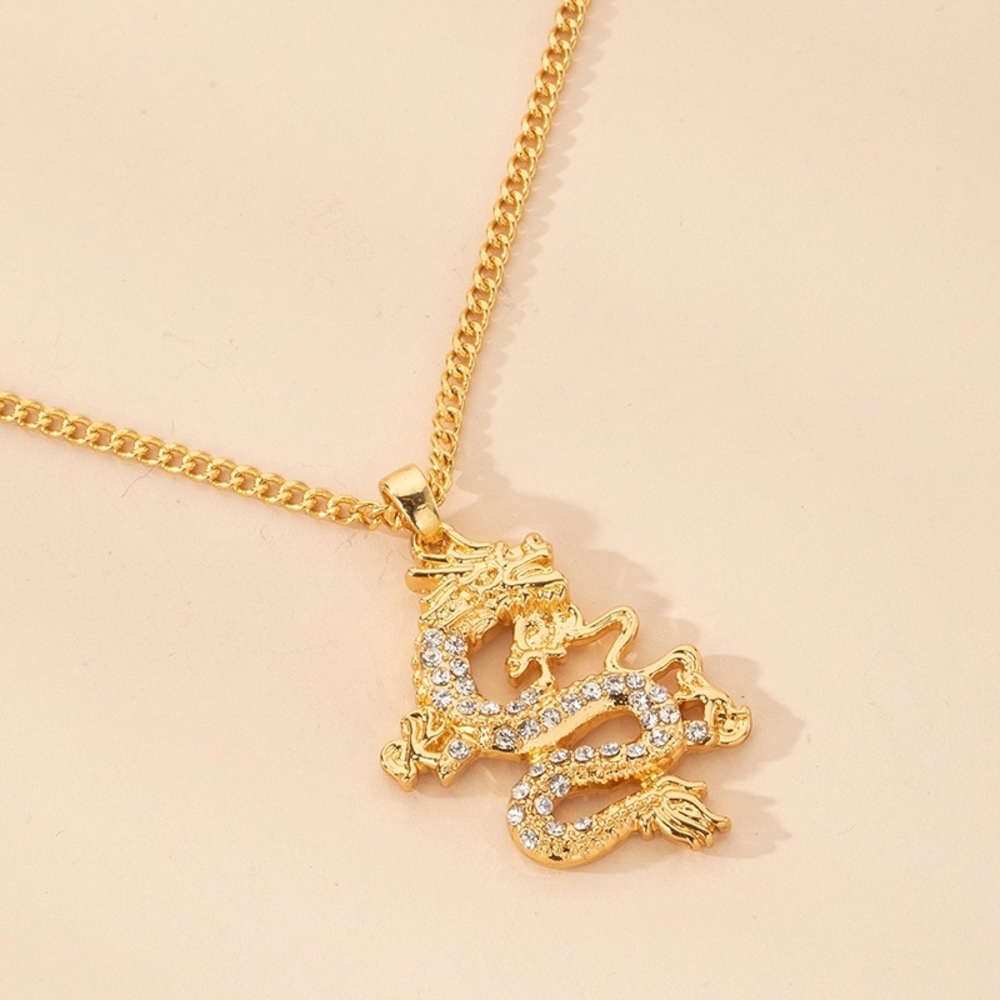 3/$25🦋 Crystal Dragon Pendant Necklace Gold
